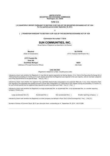 Miniature Sun Communities
 10-Q Rapport trimestriel 2014 