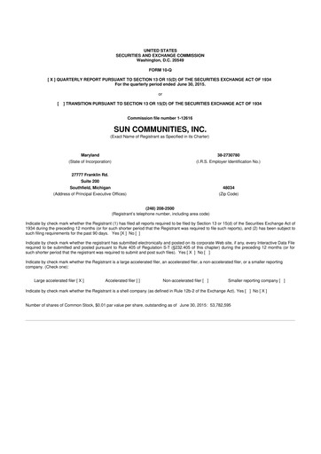 Miniature Sun Communities
 10-Q Rapport trimestriel 2015 