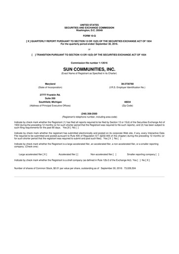 Miniature Sun Communities
 10-Q Rapport trimestriel 2016 