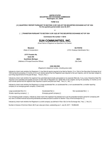 Miniature Sun Communities
 10-Q Rapport trimestriel 2017 