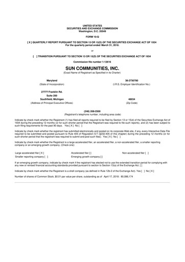 Miniature Sun Communities
 10-Q Rapport trimestriel 2018 