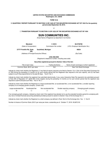 Miniature Sun Communities
 10-Q Rapport trimestriel 2019 