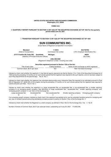Miniature Sun Communities
 10-Q Rapport trimestriel 2021 