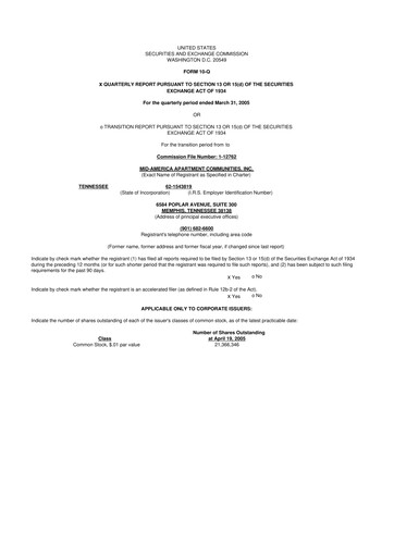 Thumbnail Mid-America Apartment Communities 10-Q Quarterly Report FY 