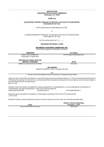 Thumbnail Mid-America Apartment Communities 10-Q Quarterly Report FY 