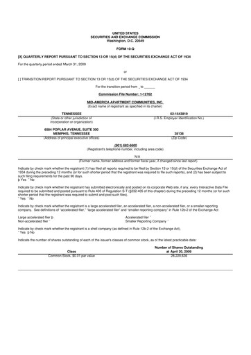 Thumbnail Mid-America Apartment Communities 10-Q Quarterly Report FY 