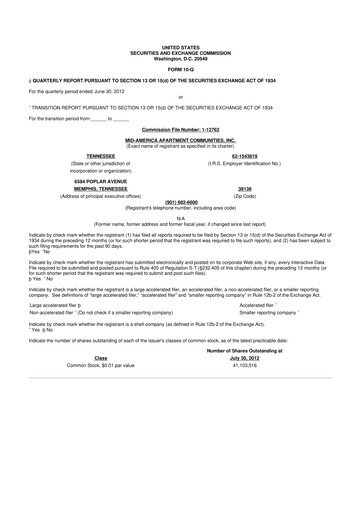 Thumbnail Mid-America Apartment Communities 10-Q Quarterly Report FY2012 