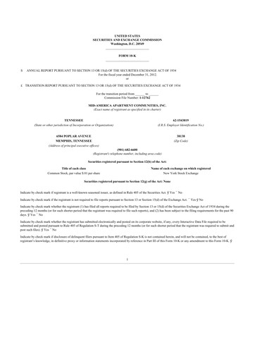 Thumbnail Mid-America Apartment Communities 10-K Annual Report 2012