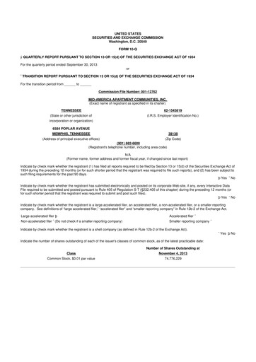 Thumbnail Mid-America Apartment Communities 10-Q Quarterly Report FY2013 