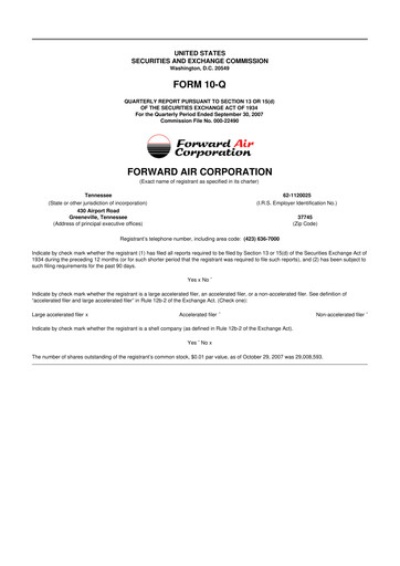 Thumbnail Forward Air 10-Q Quarterly Report FY 