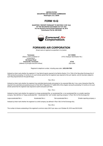Thumbnail Forward Air 10-Q Quarterly Report FY2010 