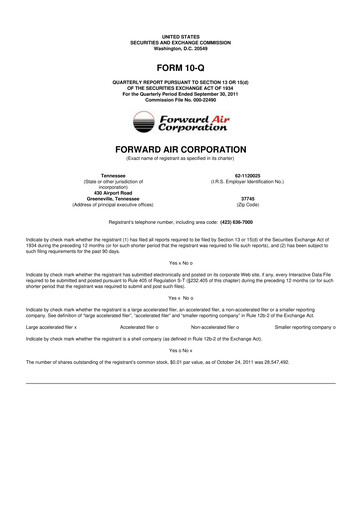 Thumbnail Forward Air 10-Q Quarterly Report FY2011 