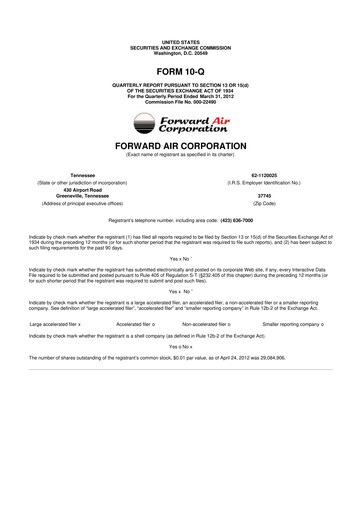 Thumbnail Forward Air 10-Q Quarterly Report FY2012 