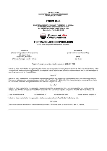 Thumbnail Forward Air 10-Q Quarterly Report FY2012 