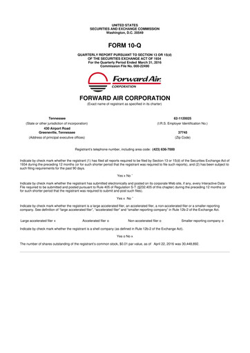 Thumbnail Forward Air 10-Q Quarterly Report FY2016 