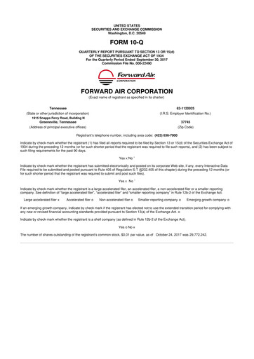 Thumbnail Forward Air 10-Q Quarterly Report FY2017 