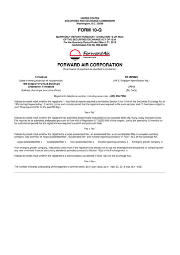 Thumbnail Forward Air 10-Q Quarterly Report FY2018 