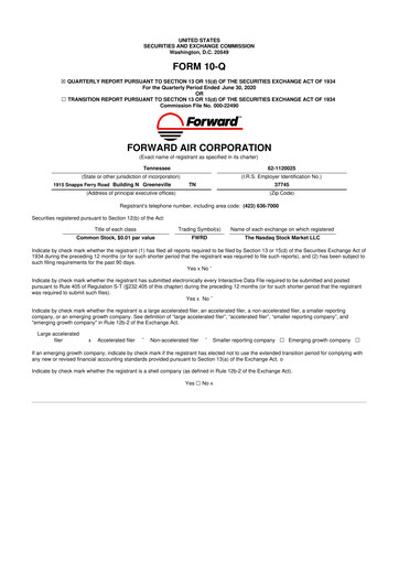 Thumbnail Forward Air 10-Q Quarterly Report FY2020 