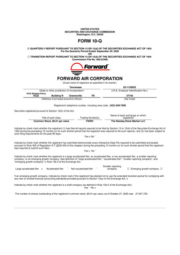 Thumbnail Forward Air 10-Q Quarterly Report FY2020 