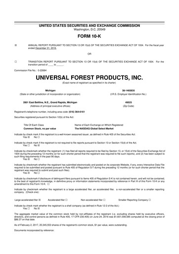 Vorschaubild UFP Industries
 10-K Jahresbericht 2016