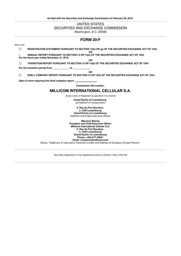 Miniature Millicom 20-F Rapport annuel 2018