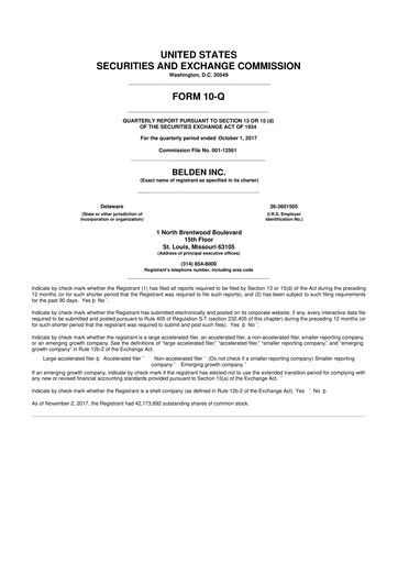 Thumbnail Belden 10-Q Quarterly Report FY2017 