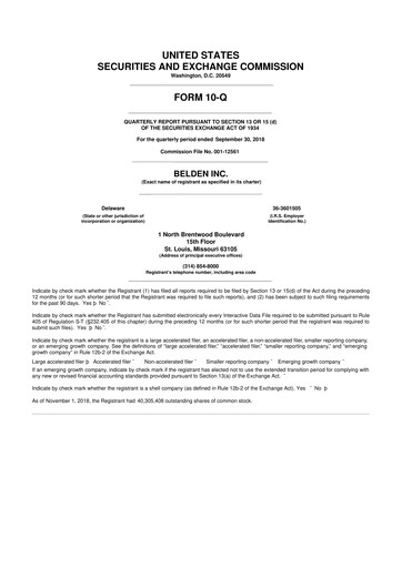 Thumbnail Belden 10-Q Quarterly Report FY2018 