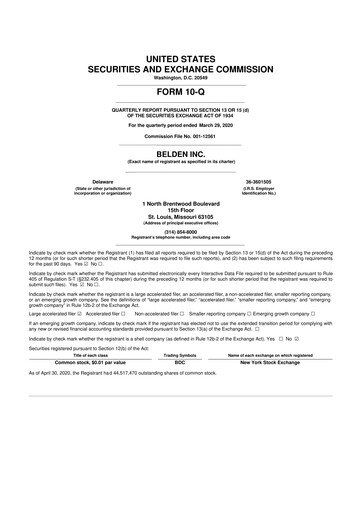 Thumbnail Belden 10-Q Quarterly Report FY2019 