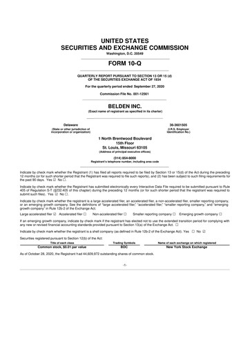 Thumbnail Belden 10-Q Quarterly Report FY2020 