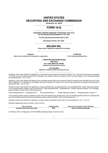 Thumbnail Belden 10-Q Quarterly Report FY2021 