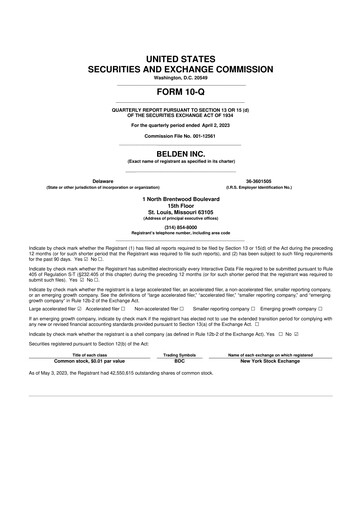 Thumbnail Belden 10-Q Quarterly Report FY2023 