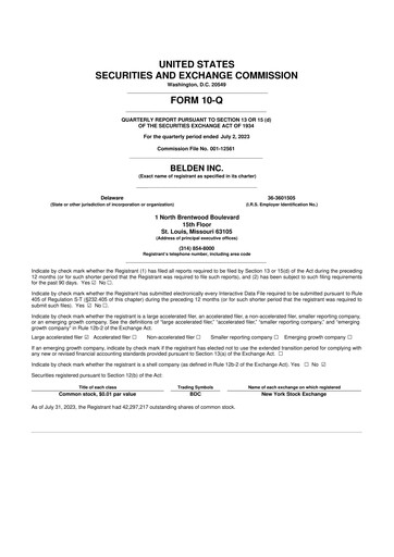 Thumbnail Belden 10-Q Quarterly Report FY2023 