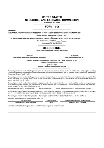 Thumbnail Belden 10-Q Quarterly Report FY2023 