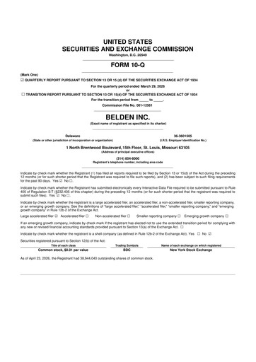 Thumbnail Belden 10-Q Quarterly Report FY 