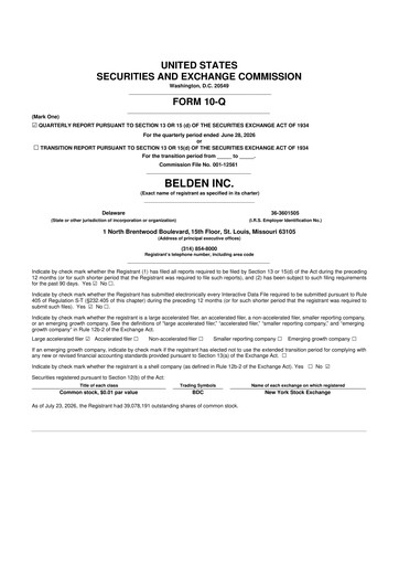 Thumbnail Belden 10-Q Quarterly Report FY2026 