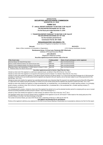 Thumbnail RenaissanceRe
 10-K Annual Report 2019