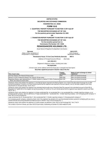 Vorschaubild RenaissanceRe
 10-Q Quartalsbericht 2020 