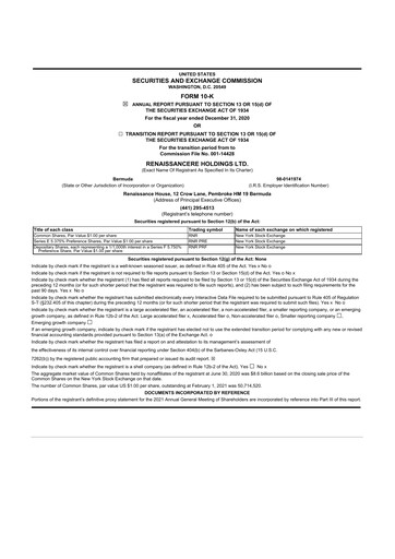 Thumbnail RenaissanceRe
 10-K Annual Report 2020