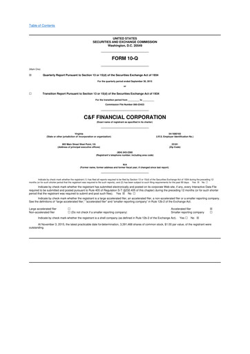 Thumbnail C&F Financial Corporation

 10-Q Quarterly Report FY2015 