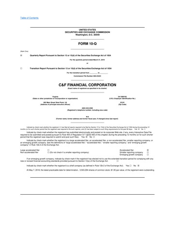 Thumbnail C&F Financial Corporation

 10-Q Quarterly Report FY2018 