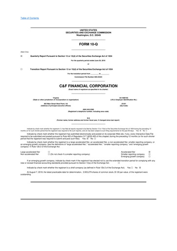 Thumbnail C&F Financial Corporation

 10-Q Quarterly Report FY2018 
