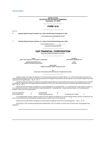 Thumbnail C&F Financial Corporation

 10-Q Quarterly Report FY2018 