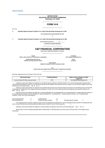 Thumbnail C&F Financial Corporation

 10-Q Quarterly Report FY2019 