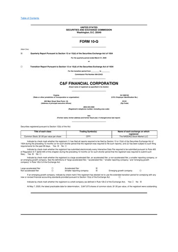 Thumbnail C&F Financial Corporation

 10-Q Quarterly Report FY2020 