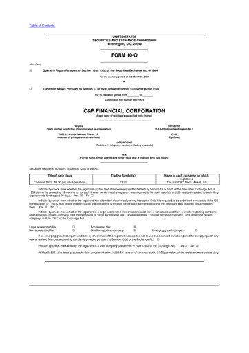 Thumbnail C&F Financial Corporation

 10-Q Quarterly Report FY2021 