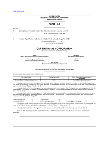 Thumbnail C&F Financial Corporation

 10-Q Quarterly Report FY2021 