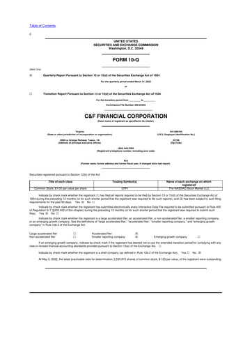 Thumbnail C&F Financial Corporation

 10-Q Quarterly Report FY2022 
