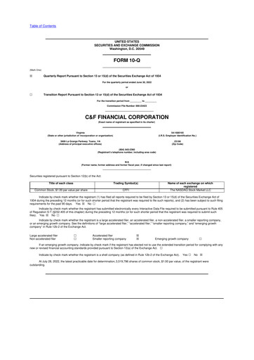 Thumbnail C&F Financial Corporation

 10-Q Quarterly Report FY2022 