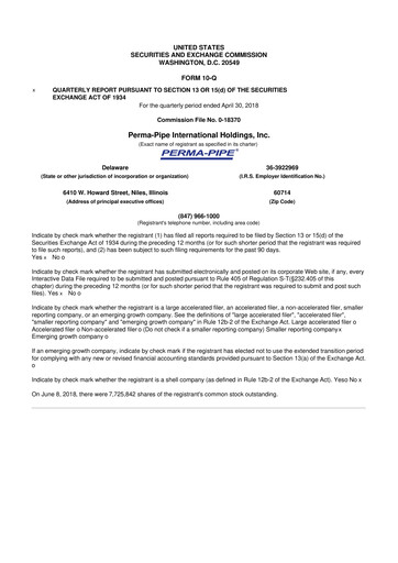 Thumbnail Perma-Pipe International 10-Q Quarterly Report FY2018 