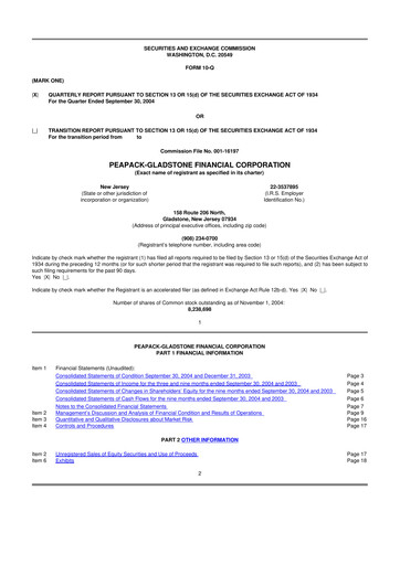 Thumbnail Peapack-Gladstone Financial 10-Q Quarterly Report FY 